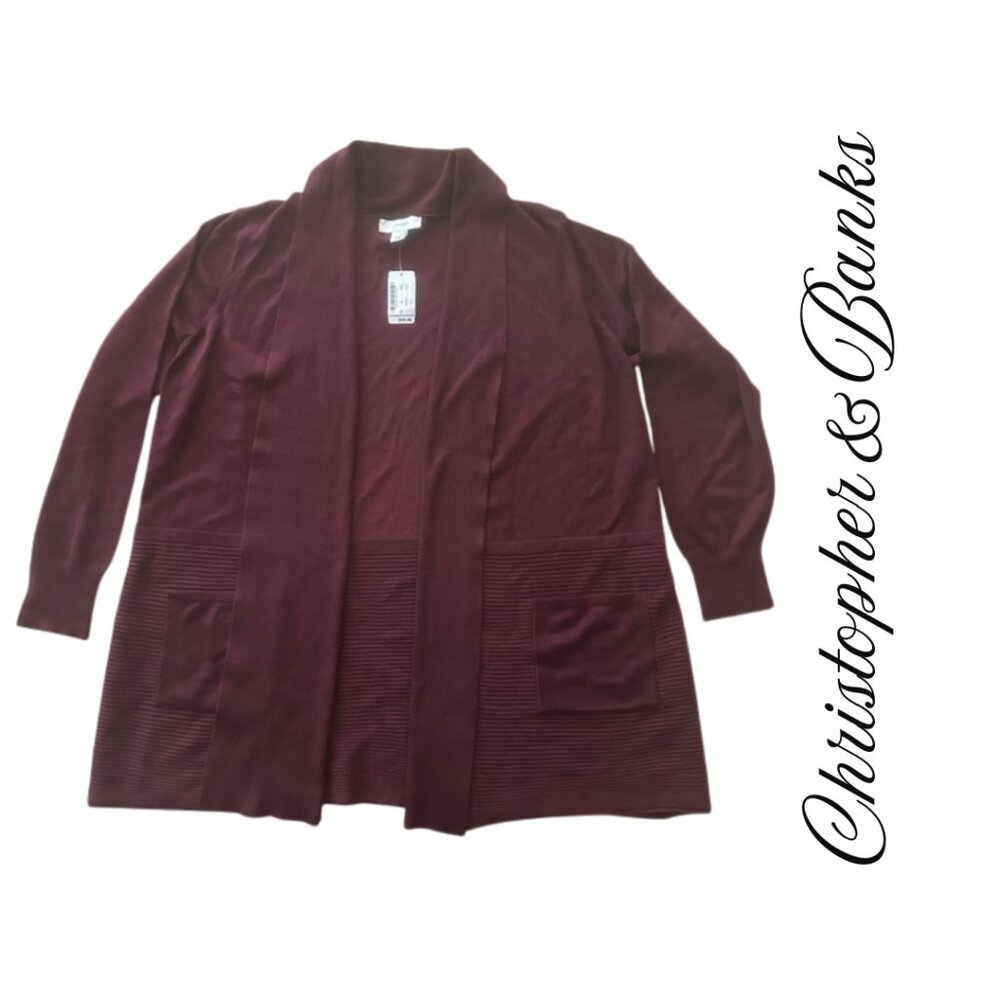NWT Christopher & Banks Burgundy Fine Knit Cardigan - Picture 4 of 7